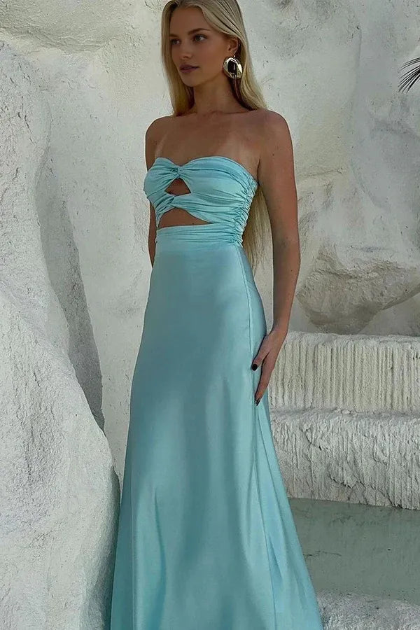 Robe fourreau Weitese sans bretelles, robe de bal longue bleu Tiffany